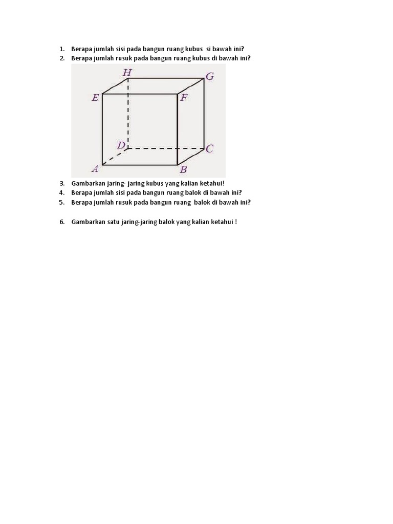 Berapa Jumlah Sisi Pada Bangun Ruang Kubus Si Bawah Ini Pdf