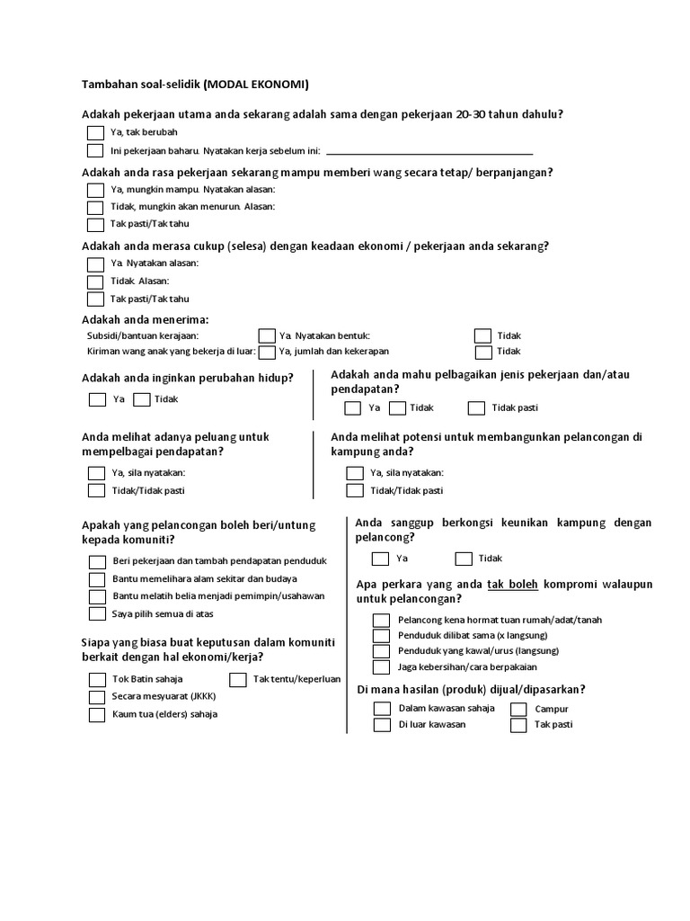 Tugasan 1 Borang Soal Selidik Sosioekonomi Setempat Pdf