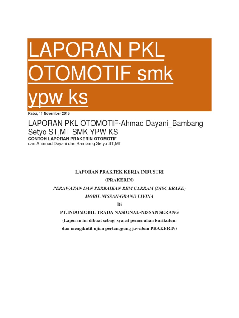Laporan Pkl Otomotif Smk Docx