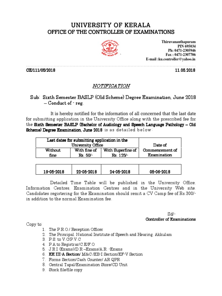 University of Kerala University of Kerala University of Kerala