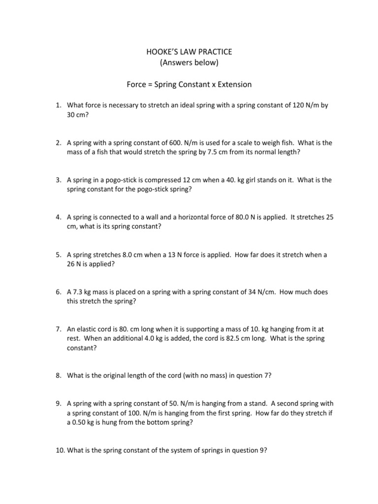 Hookes Law Practice | PDF | Chemical Product Engineering | Materials ...