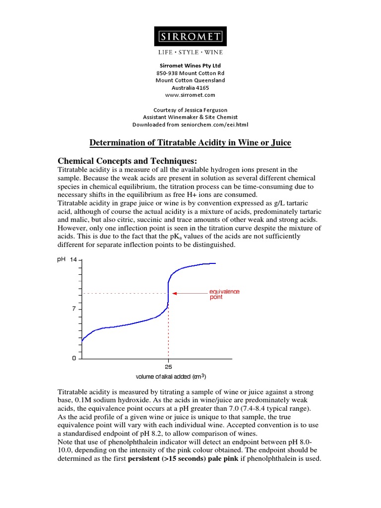 Mesure de l'acidité titrable en vin | PDF | Titrage | Chimie