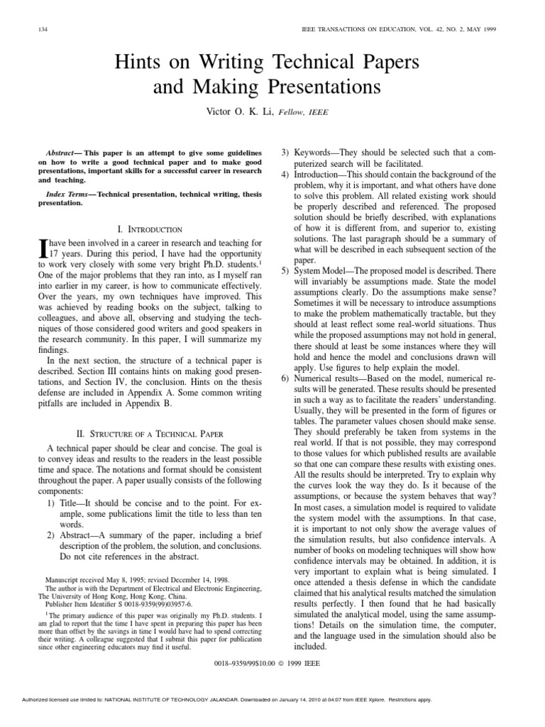 Hints On Writing Technical Papers  PDF  Simulation  Thesis
