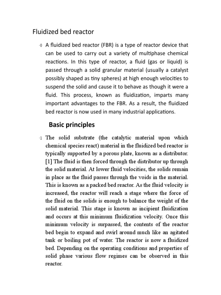 Fluidized Bed Reactor Basic Principles PDF Fluidization Chemical Reactor