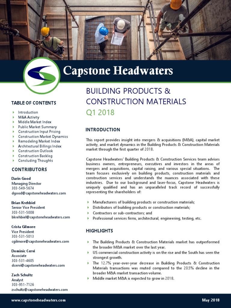 Capstone Headwaters Building Products & Construction Materials M&a