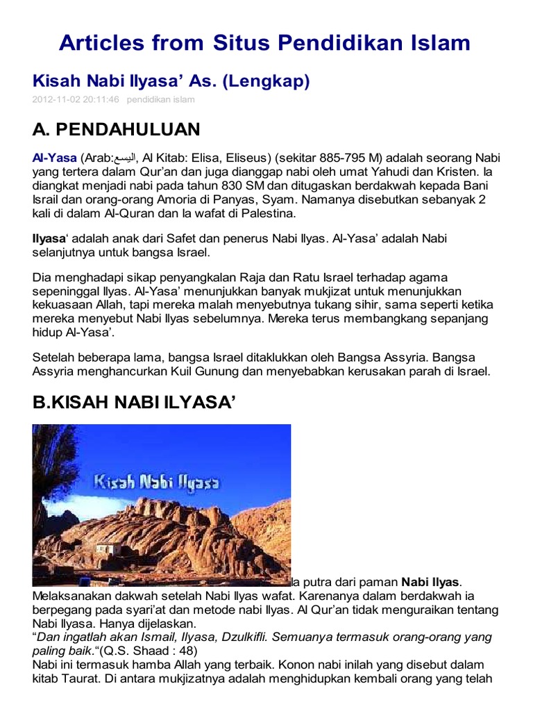 20 Kisah Nabi Ilyasa A S Pdf Pdf