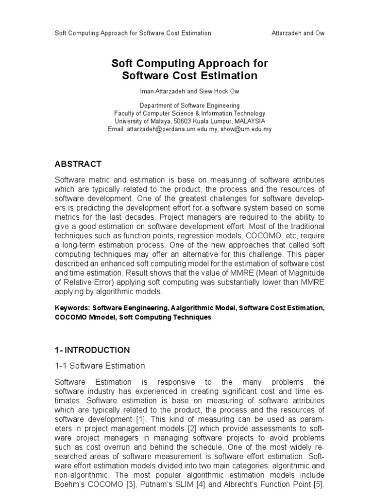 Soft Computing for Software Cost Estimation | PDF | Fuzzy Logic ...
