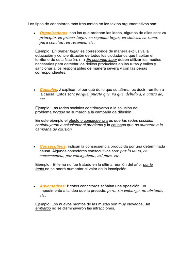 Tipos de conectores en textos argumentativos | PDF | Toma de decisiones ...