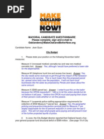Mayoral Candidate Questionnaire Please Complete, Sign and E-Mail To