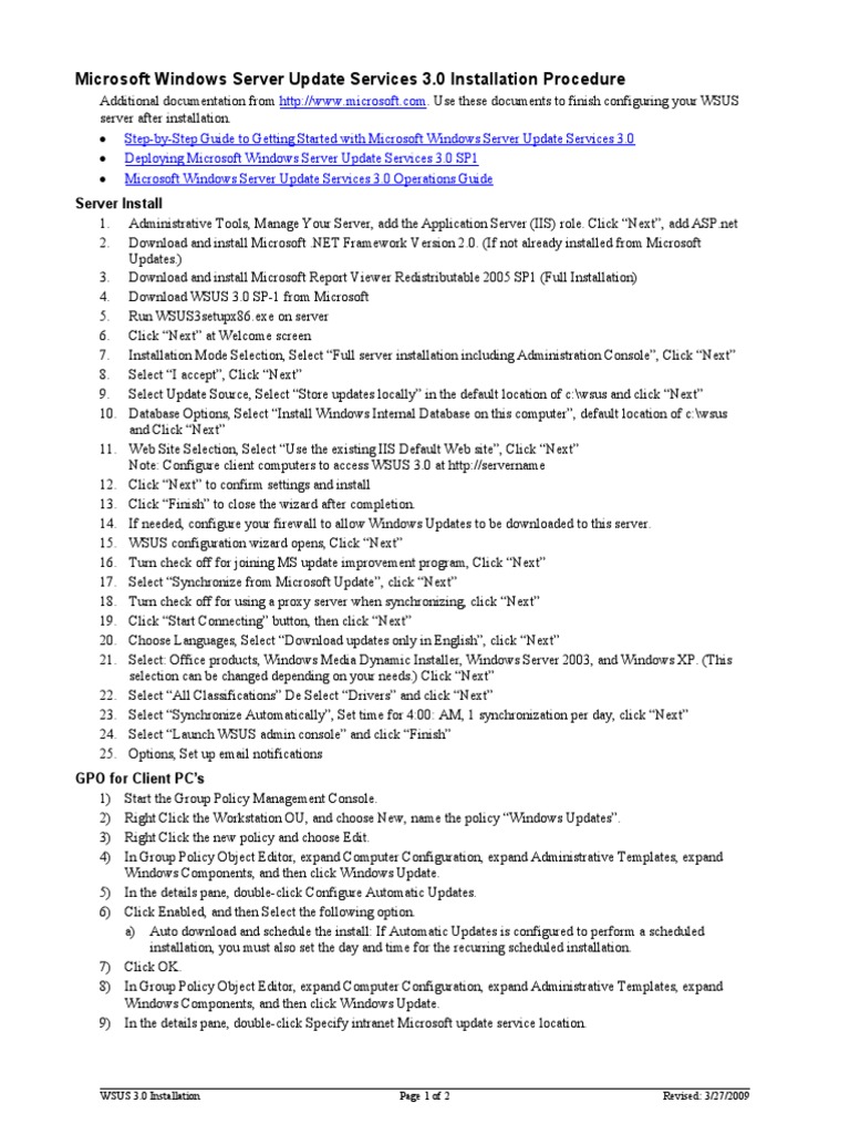 WSUS 3.0 Installation Guide | PDF | Microsoft Windows | Group Policy