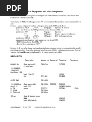 Land-Rover Vs Lucas Cross-Reference PDF | PDF | Electrical