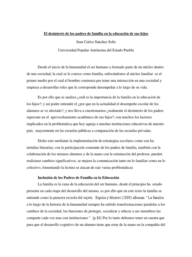 Los padres de familia en la educación de sus hijos | PDF | Familia ...
