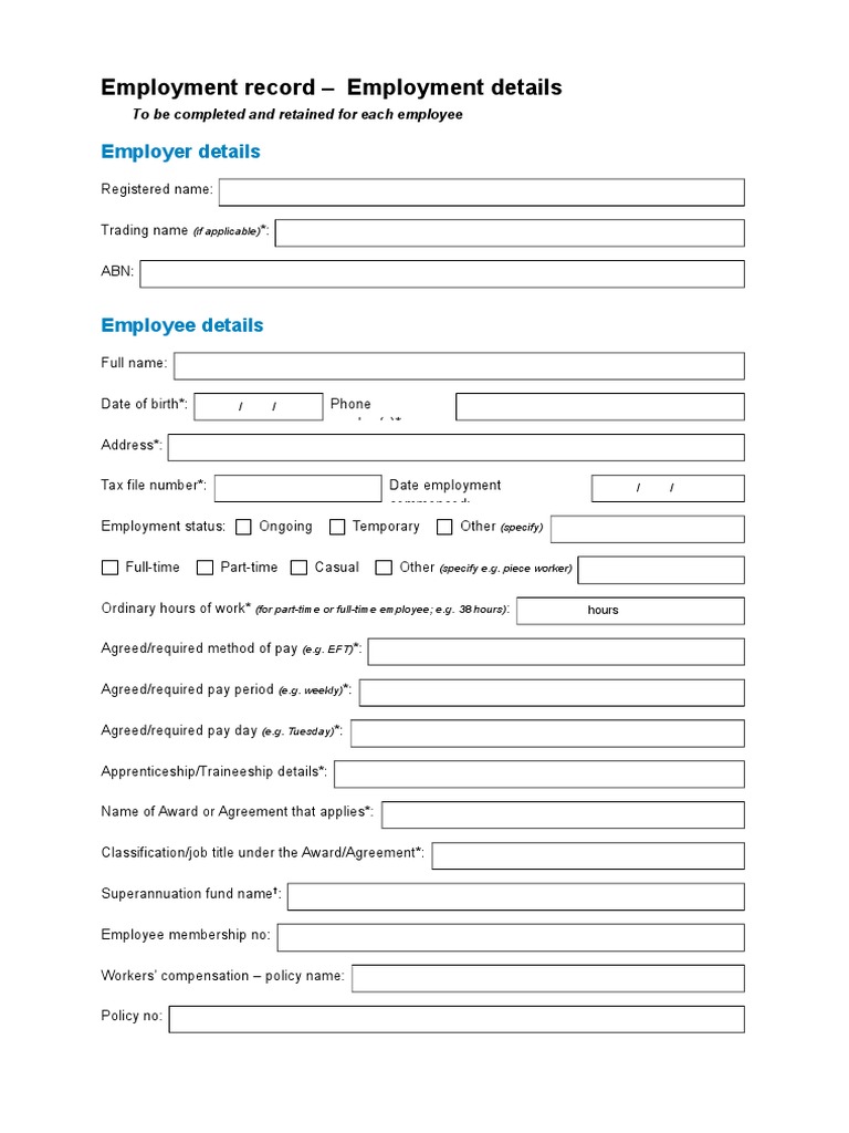 Employee Record Keeping Template | PDF | Employment | Labor