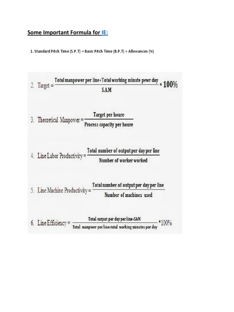 Key IE Formulas for Garment Industry | PDF