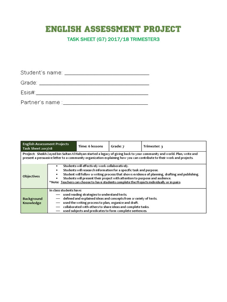 Grade 7 English Project Guidelines | PDF | Educational Assessment ...