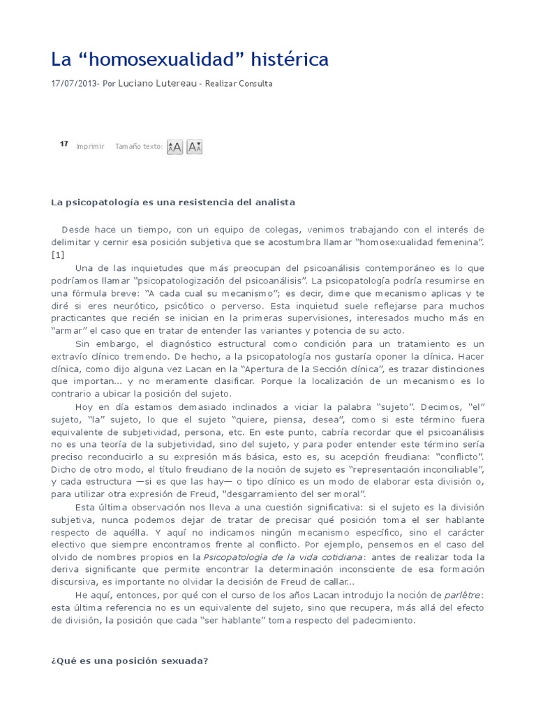 Luterau - La Homosexualidad Histerica PDF | PDF | Jacques Lacan ...