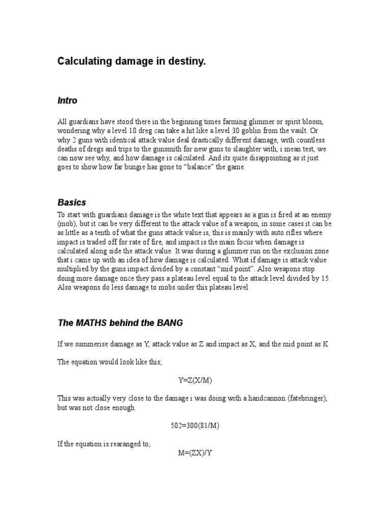 Calculating Damage in Destiny | PDF | Teaching Mathematics