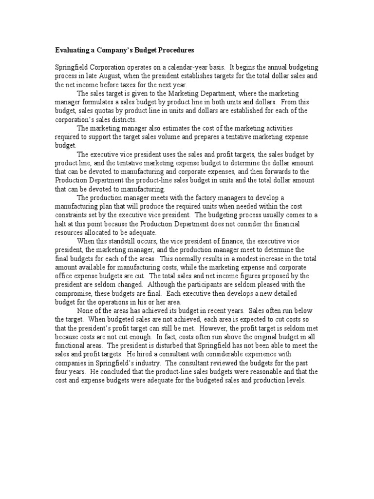 Budgeting Case Study