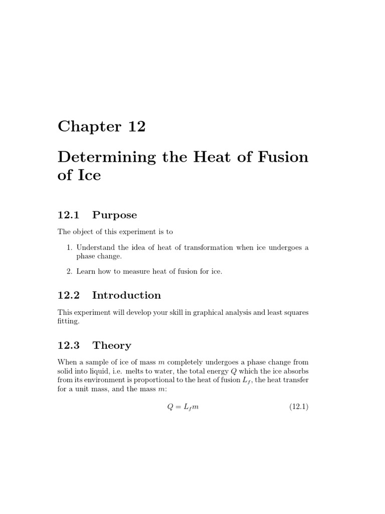 Determining The Heat of Fusion of Ice 12.1 Purpose PDF Heat