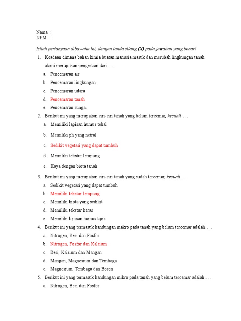 Soal Dan Jawaban Pencemaran Tanah