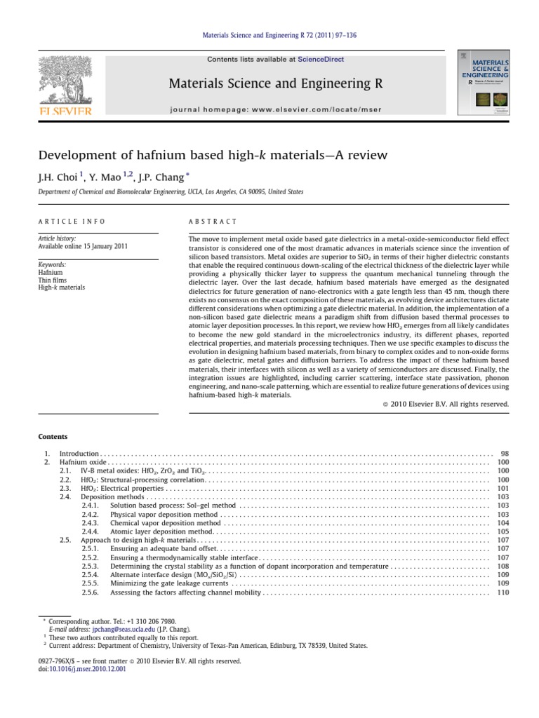 Materials Science and Engineering R Reports Volume 72 Issue 6 2011 (Doi 10.1016/j.mser.2010.