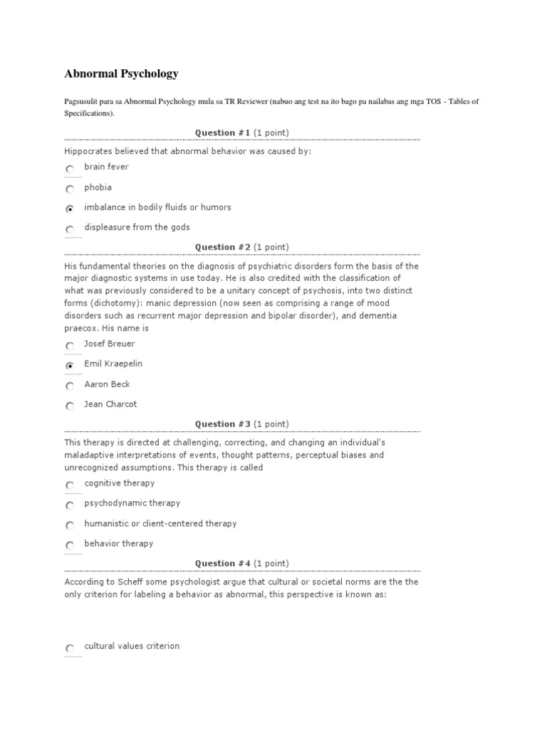 Abnormal psychology research paper outline image