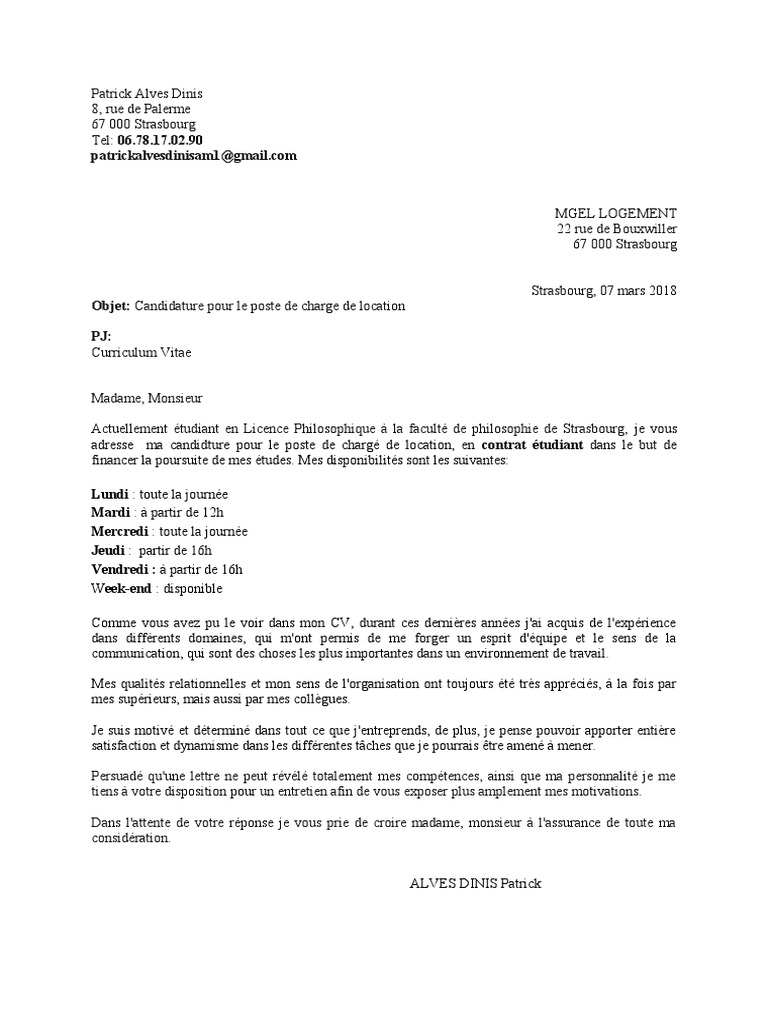 Lettre De Motivation Job étudiant Week End Lettre de Motivation MGEL | PDF