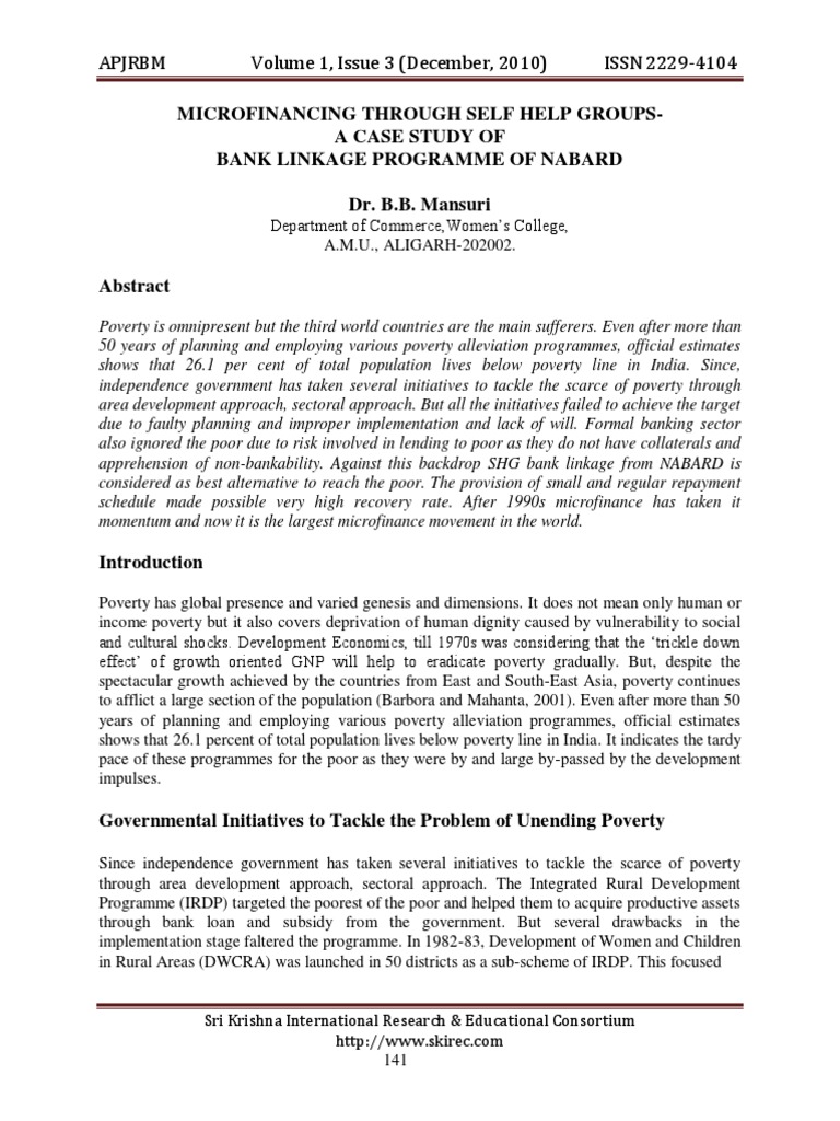 Microfinancing Through Self Help Groups - A Case ST | PDF ...