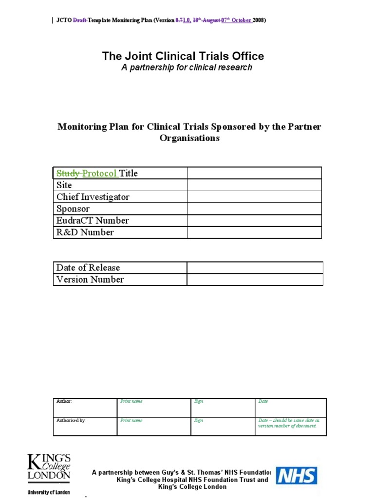 clinical research monitoring plan