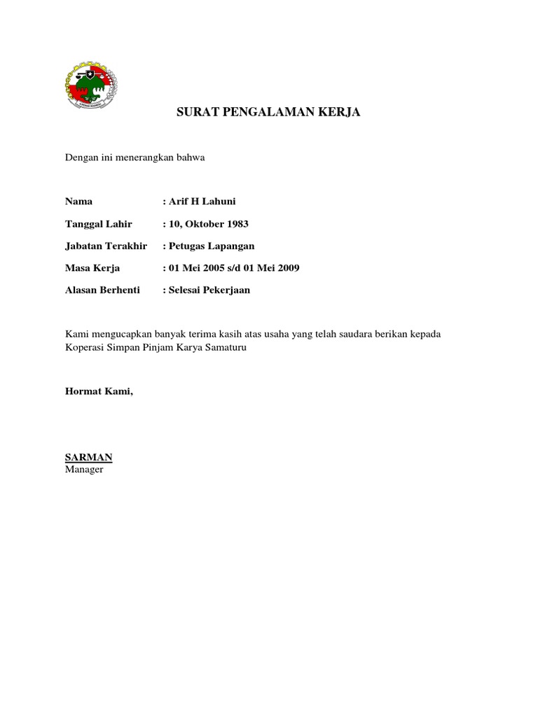 Surat Pengalaman Kerja