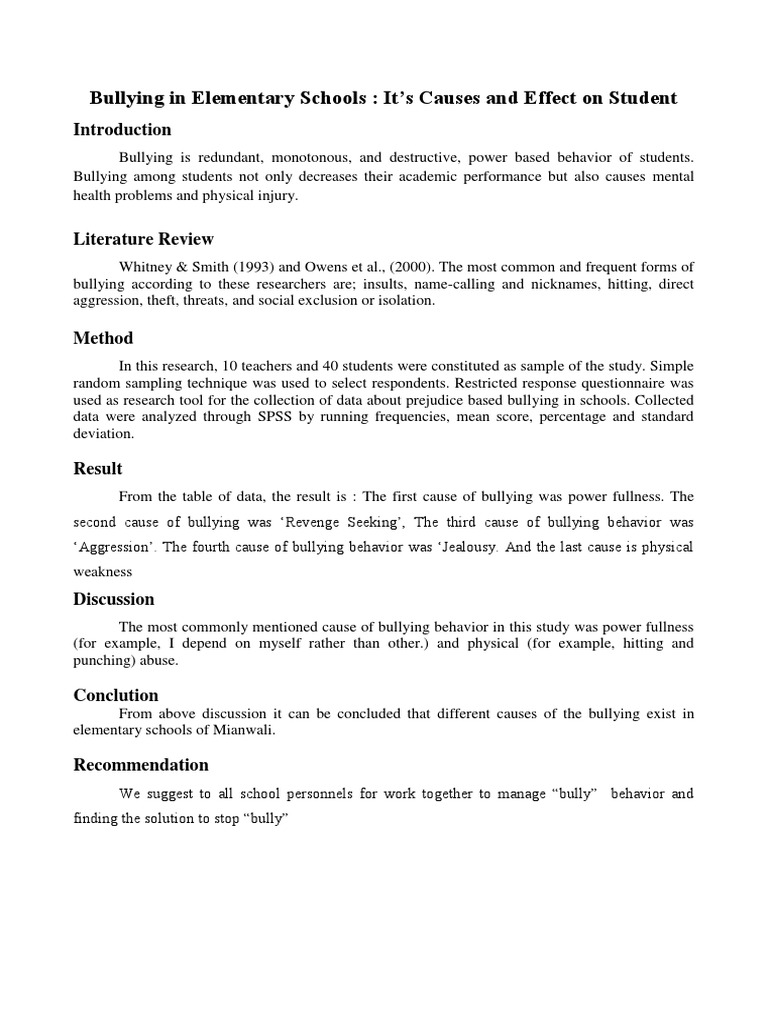 Bullying in Elementary Schools | PDF | Obesity | Bullying