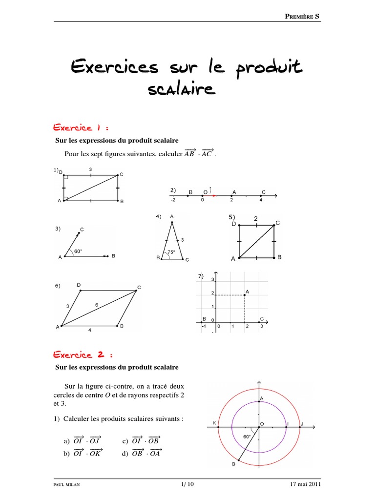 exercices produit scalaire 1s pdf