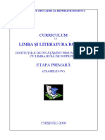 Curriculum La Limba Romana. Institutiile de Invatamant Preuniversitar Cu Limba Rusa de Instruire. Etapa Primara. Clasele I-IV