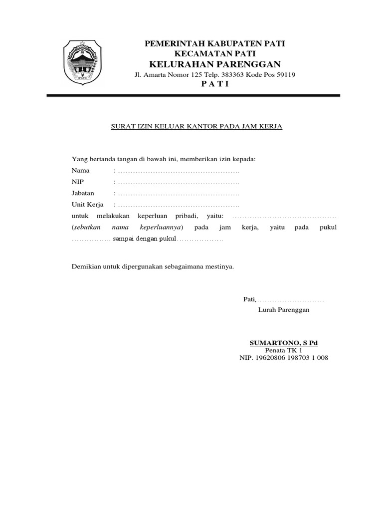 Contoh Surat Izin Keluar Kantor Pada Jam Kerja Contoh Lif Co Id