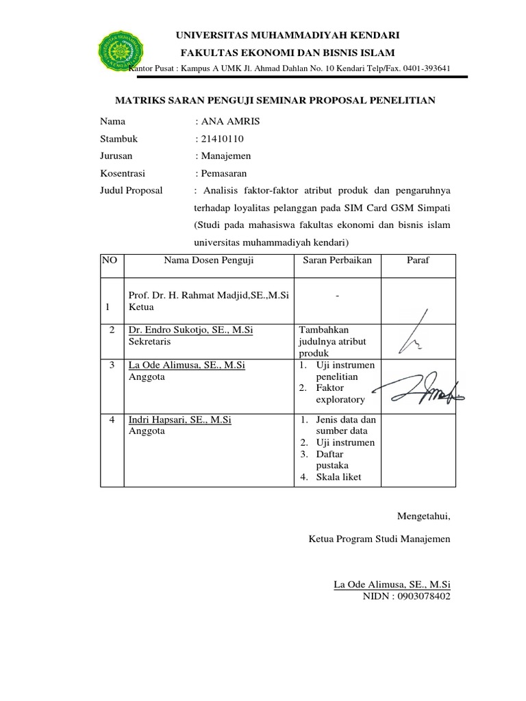 Matriks Saran Seminar Proposal Penelitian | PDF