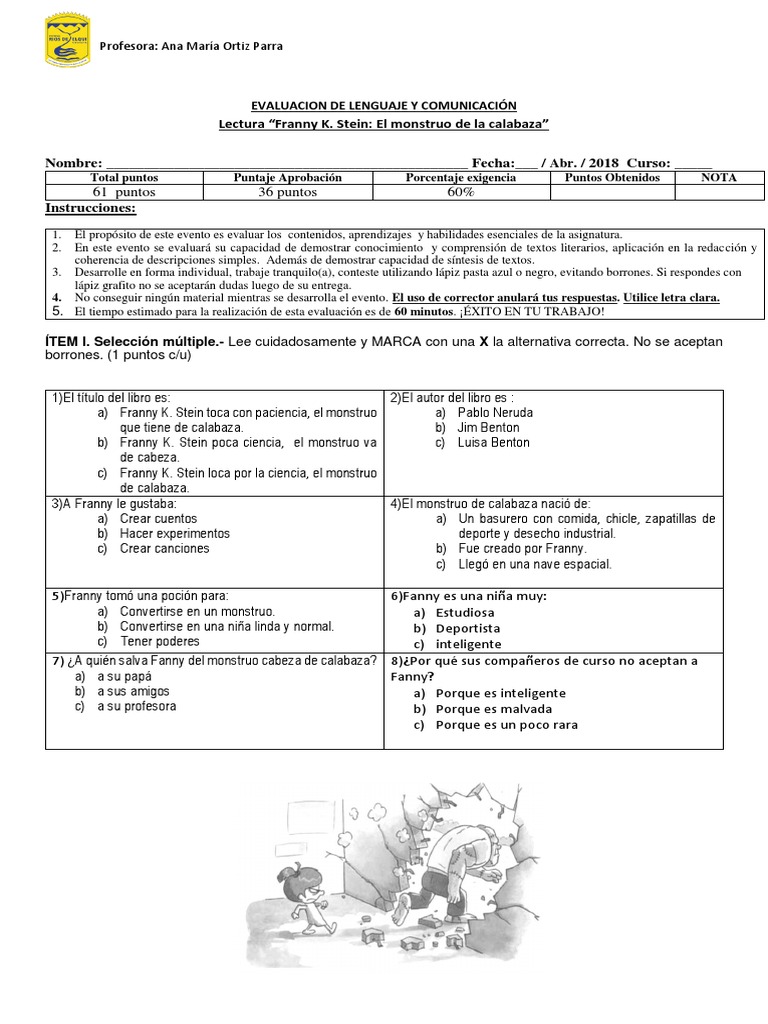 Prueba de Franny K Stein (1) | Evaluación