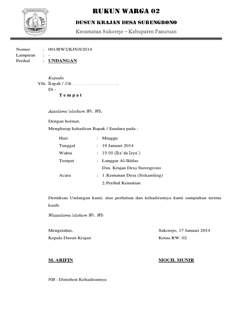 Contoh Kop Surat Rukun Warga Contoh Kop Surat