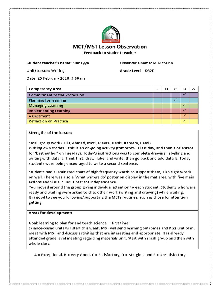 Sumayya Obs Form 201720 1 | PDF
