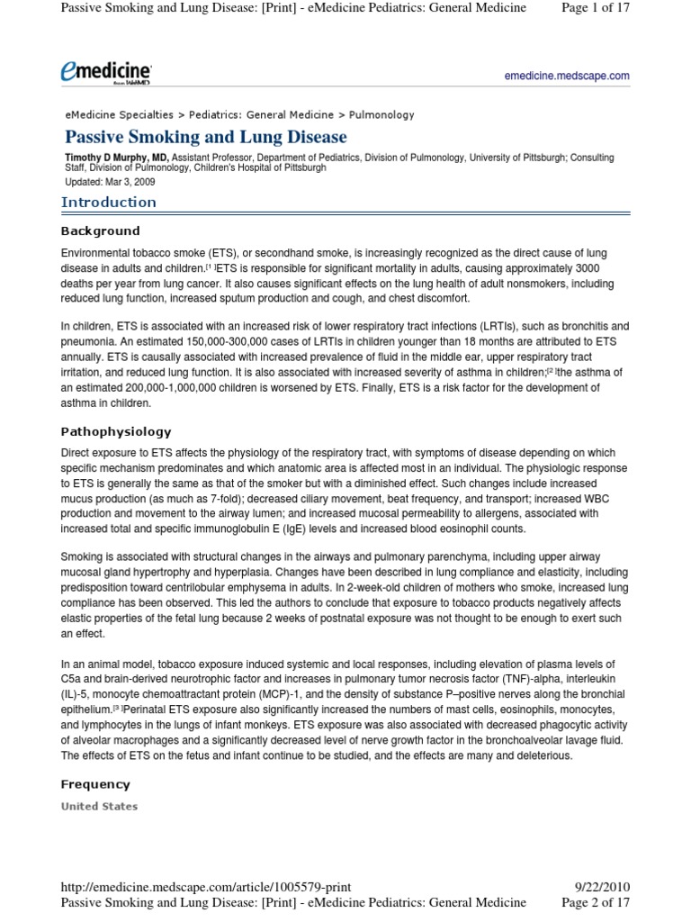 Passive Smoking and Lung Disease: Background | PDF | Nicotine | Tobacco ...