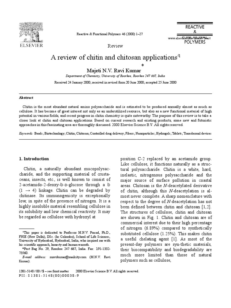 A Review of Chitin and Chitosan Applicat | PDF | Polysaccharide | Polymers