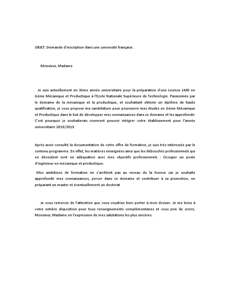 Lettre De Motivation Ecole Dingenieur Insa Ma Lettre de Motivation | PDF