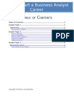 How To Start A Business Analyst Career - Table of Contents - Download