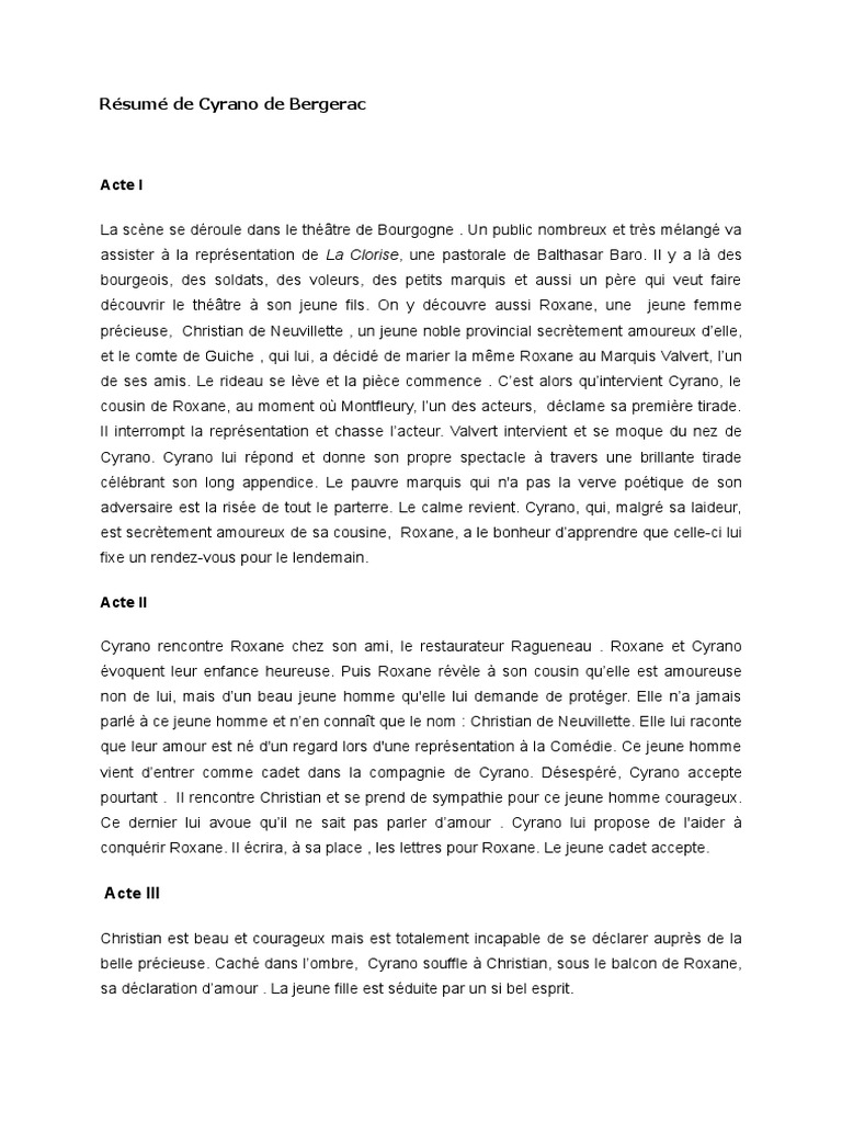 Résumé Cyrano De Bergerac Acte 1