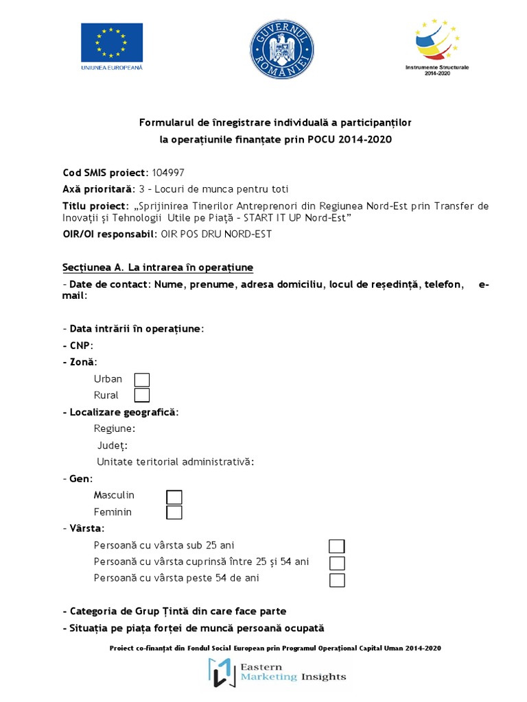 Formular de Inregistrare in Grupul Tinta