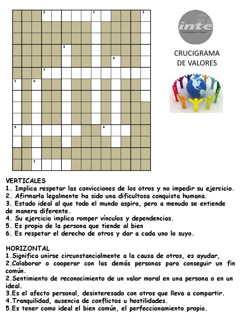 Crucigrama Valores PDF