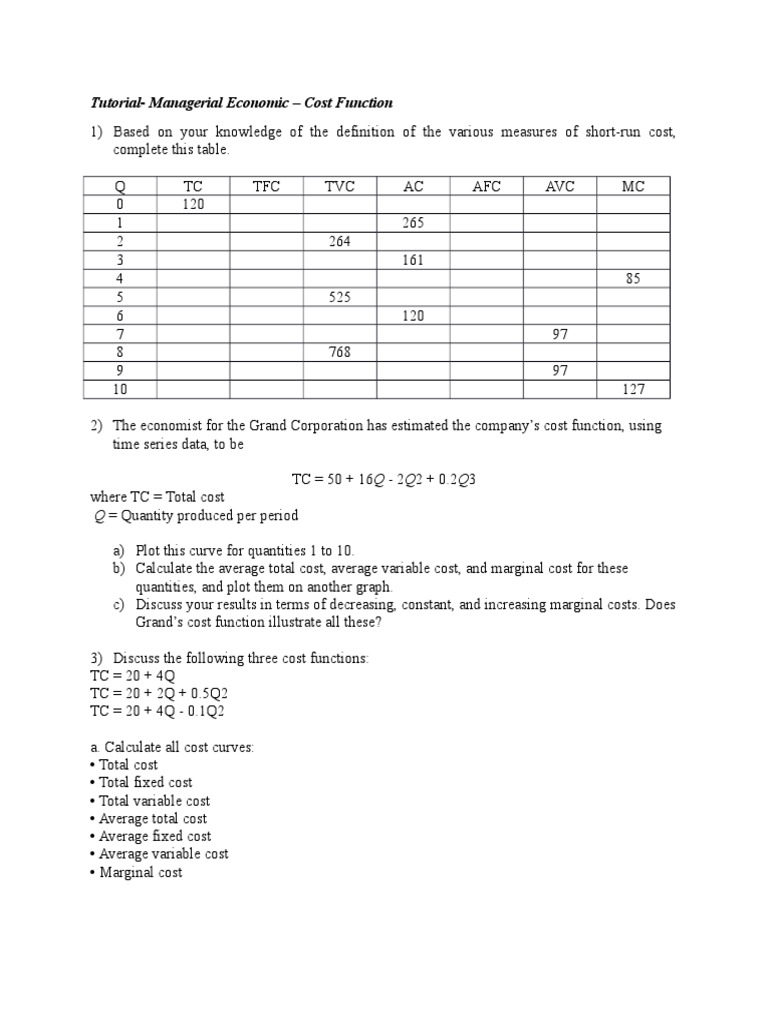 Managerial Economics Cost Analysis | PDF | Marginal Cost | Average Cost