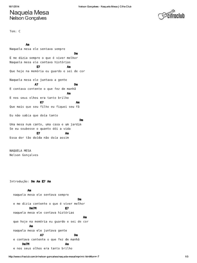 Naquela Mesa Cifra PDF Entretenimento (geral)