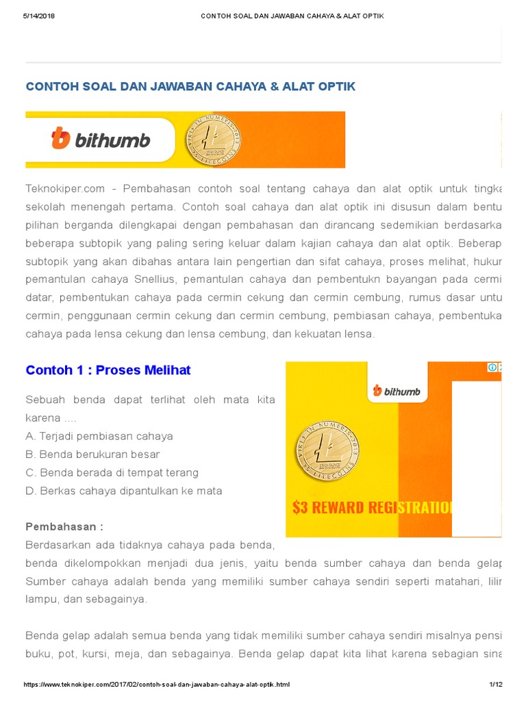 Contoh Soal Dan Jawaban Cahaya &amp; Alat Optik