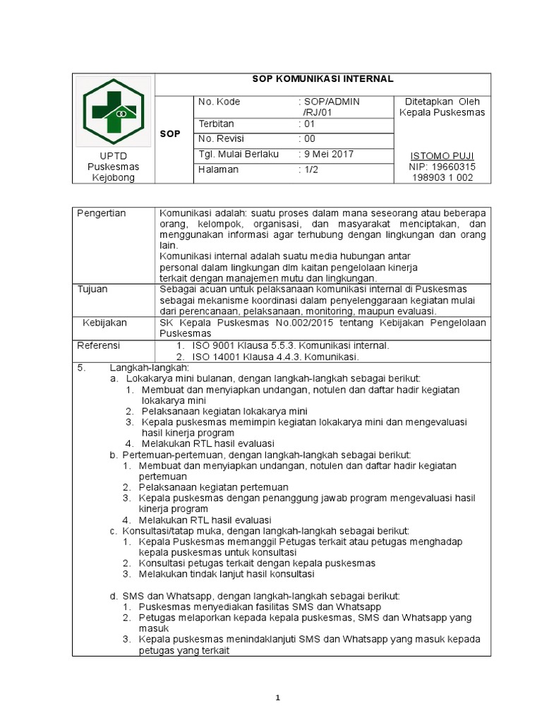Contoh Sop Komunikasi Internal