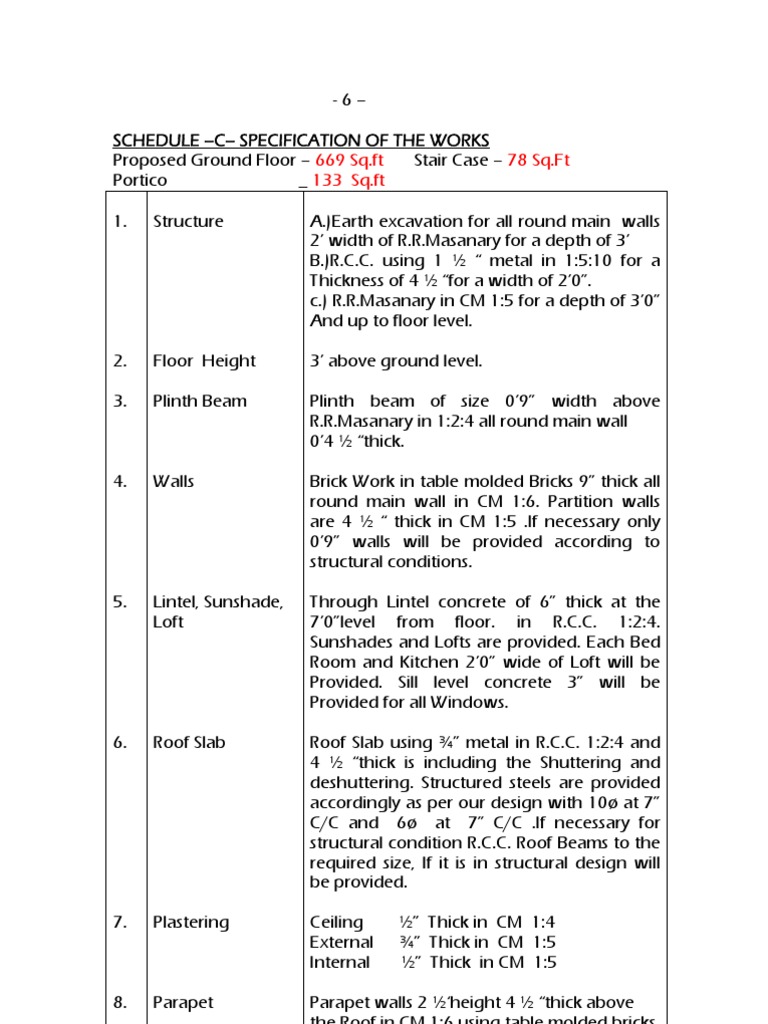 Ground Floor Construction Specifications | PDF